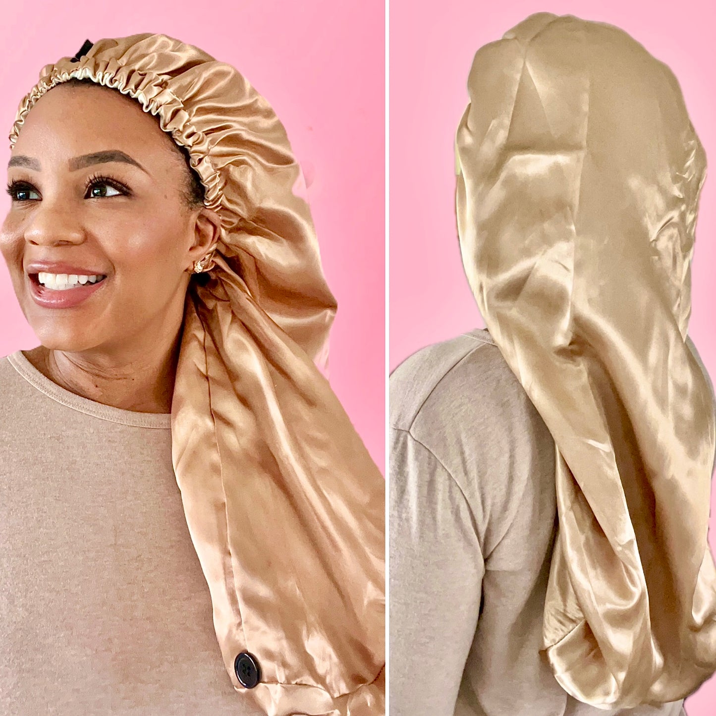 Neutral Reversible Extra Long Double Satin Lined Bonnet with Top Button