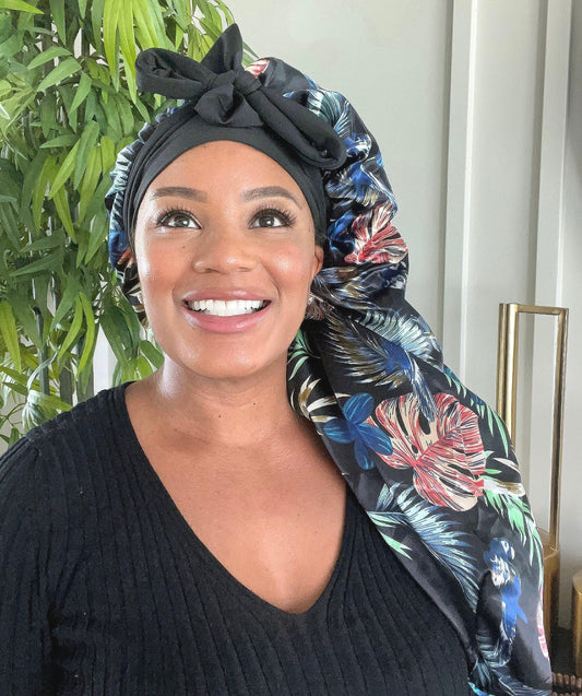 Long Double Layered Reversible Bow-Tie Lix Satin Bonnet